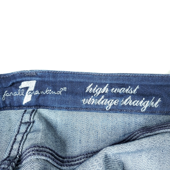 7 For All Mankind - High Waist Straight Legged Vintage Dark Wash Jeans - Picture 7 of 11